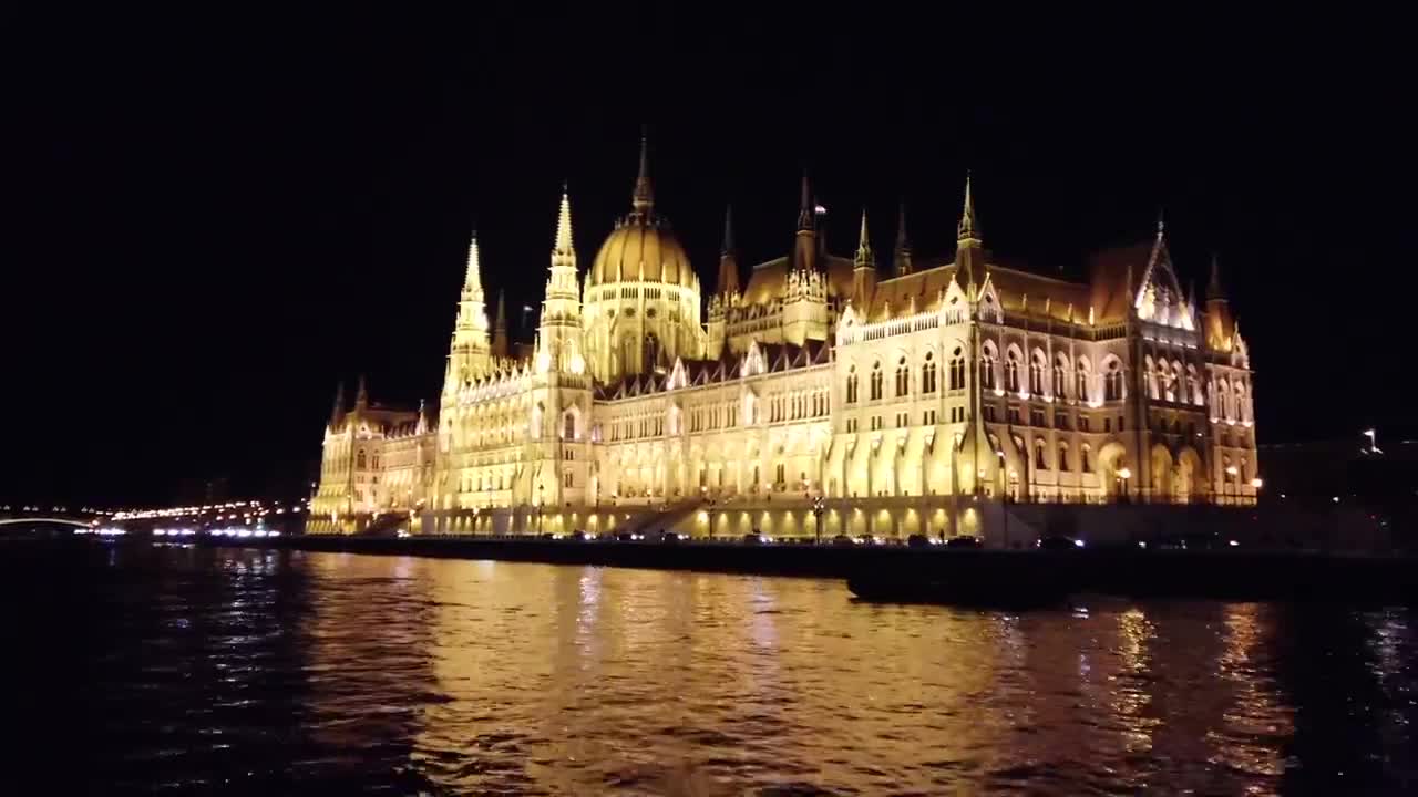 Hungarian Parliament lit at night on the Danube — Budapest filming location